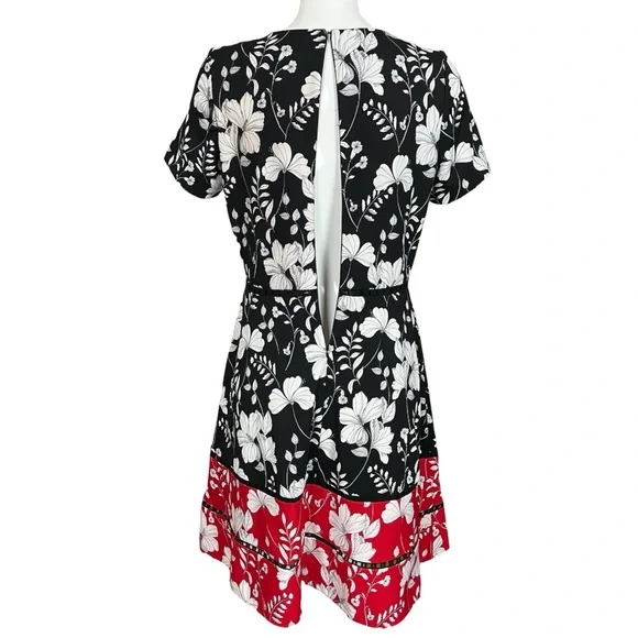 Taylor Neiman Marcus Black and Red Floral Print Fit and Flare Dress Size 10 - Picture 7 of 14